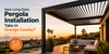 Crew installing an aluminum louvered pergola in an Orange County backyard