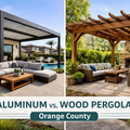 Aluminum pergola installed in an Orange County backyard showcasing modern outdoor living and low-maintenance design.