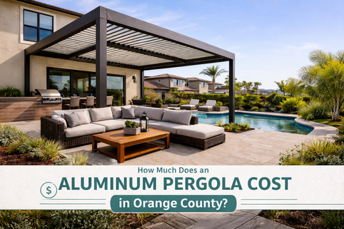 Modern aluminum pergola installed in an Orange County backyard highlighting long-term value and low-maintenance outdoor living.
