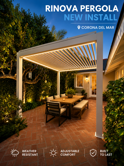 Fire-resistant aluminum pergola installed in an Orange County high-fire-risk area