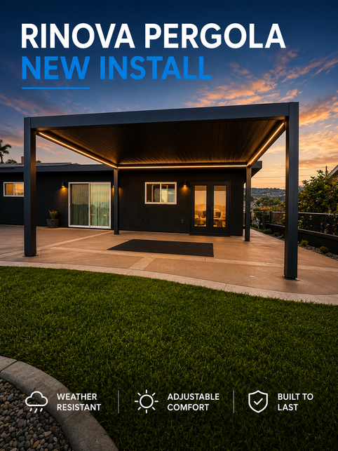 Aluminum pergola post anchored to a concrete footing foundation