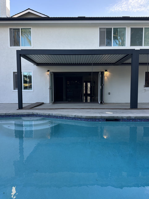 Aluminum pergola installed on a Southern California patio representing a completed quote