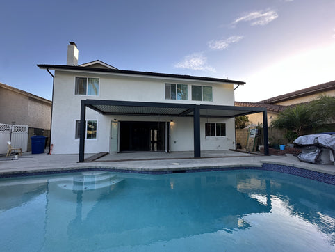 Aluminum pergola planned and installed in a Southern California backyard