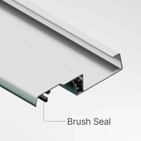 Louvered aluminum pergola roof closed with integrated gutter drainage in rain