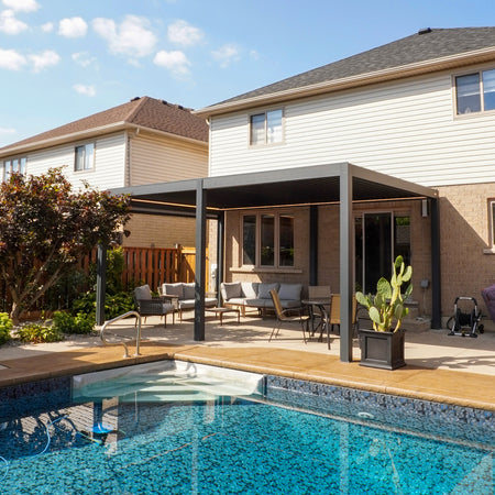 Anaheim pergola project by Rinova Pergola — aluminum louvered pergola installation