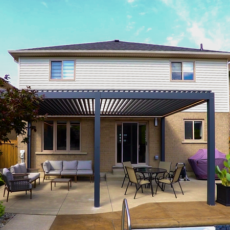 Anaheim pergola project by Rinova Pergola — aluminum louvered pergola installation