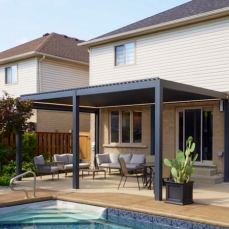 Anaheim pergola project by Rinova Pergola — aluminum louvered pergola installation