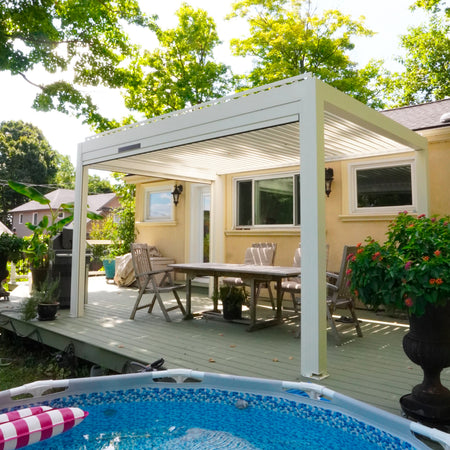 Huntington Beach pergola project by Rinova Pergola — aluminum louvered pergola installation