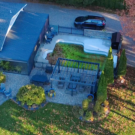 Newport Beach pergola project by Rinova Pergola — aluminum louvered pergola installation