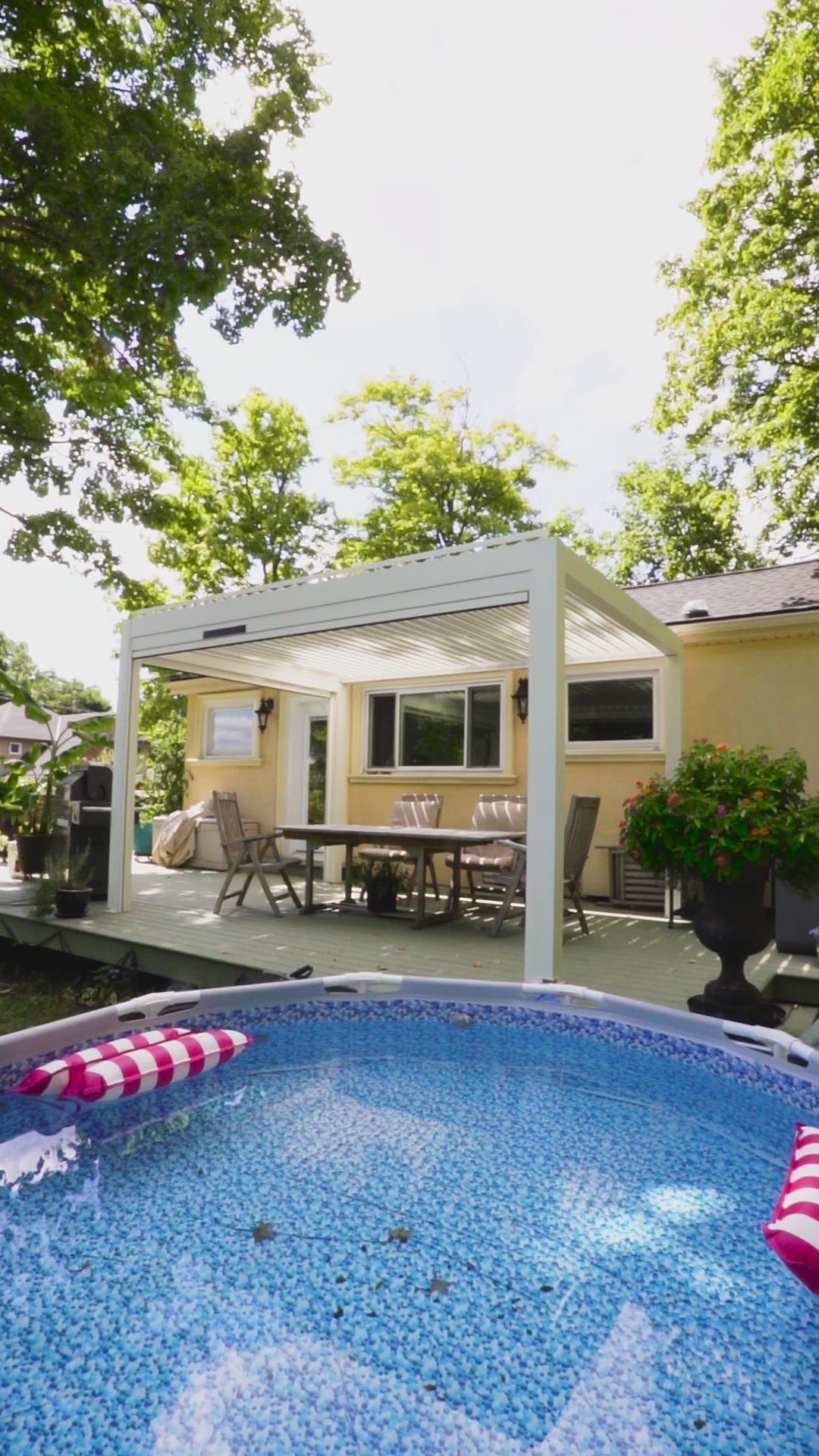 Huntington Beach pergola project by Rinova Pergola — aluminum louvered pergola installation video